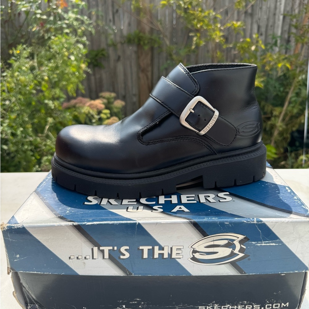 Vtg Sketchers platform ankle boots black leather Y2K 90’s 9.5 men’s